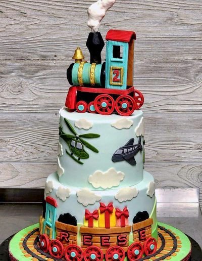 Trains, Planes and Helicopters Birthday Cake