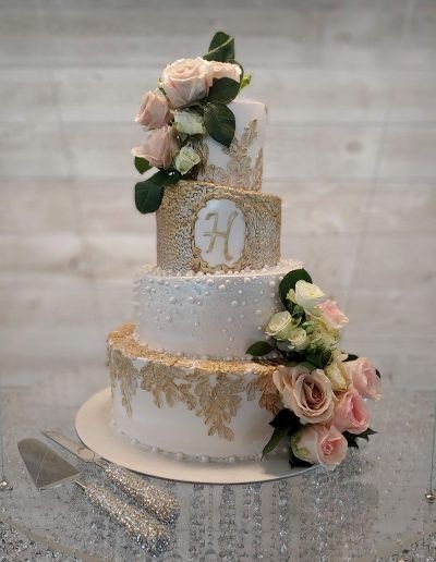 Blush and Gold Topsy-Turvy Wedding Cake