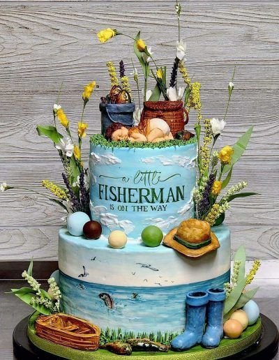 Little Fisherman Baby Shower Cake