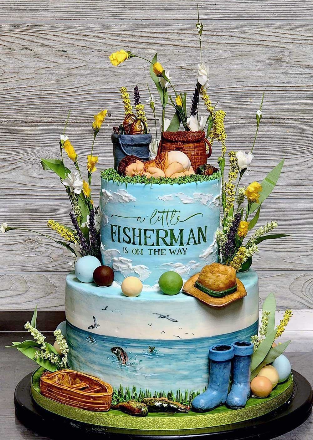 Little Fisherman Baby Shower Cake