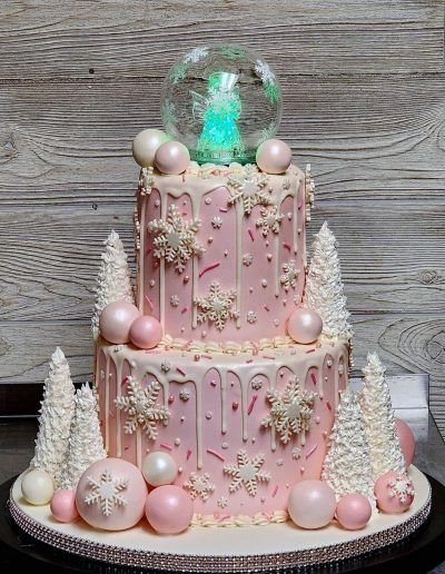 Pink Snowflakes Winter One-derland Cake